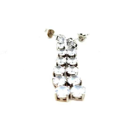 Dazzling 925 Silver Graduated Cz Dangle Earrings - Picture 6 of 7